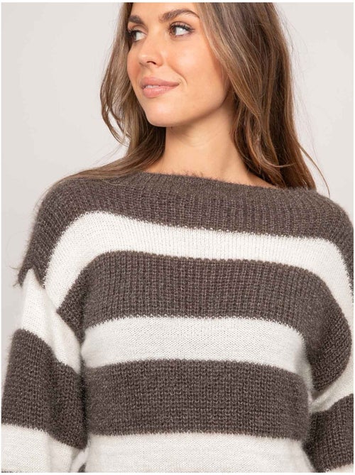 Pull rayures larges maille duveteuse klodel - Kiabi