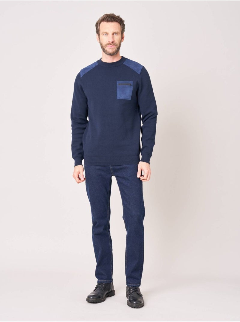 Pull regular homme col montant poche zippée 'deeluxe' Bleu nuit - Kiabi