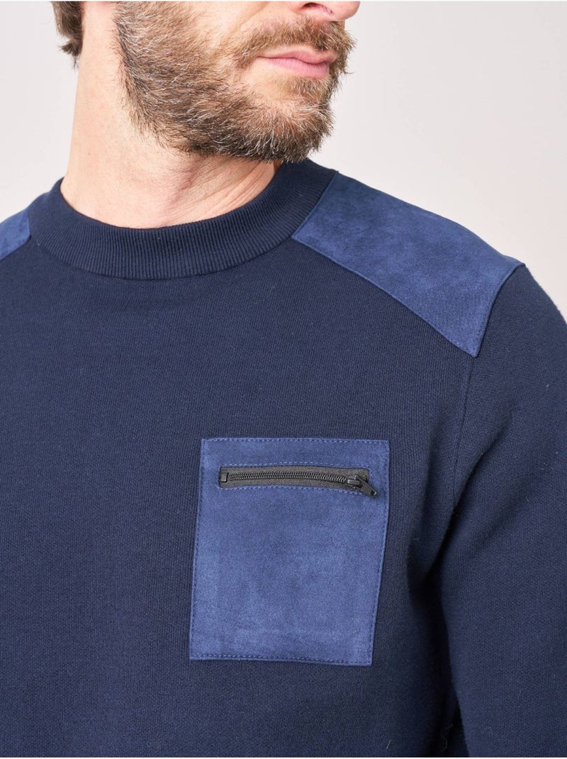 Pull regular homme col montant poche zippée 'deeluxe' Bleu nuit - Kiabi