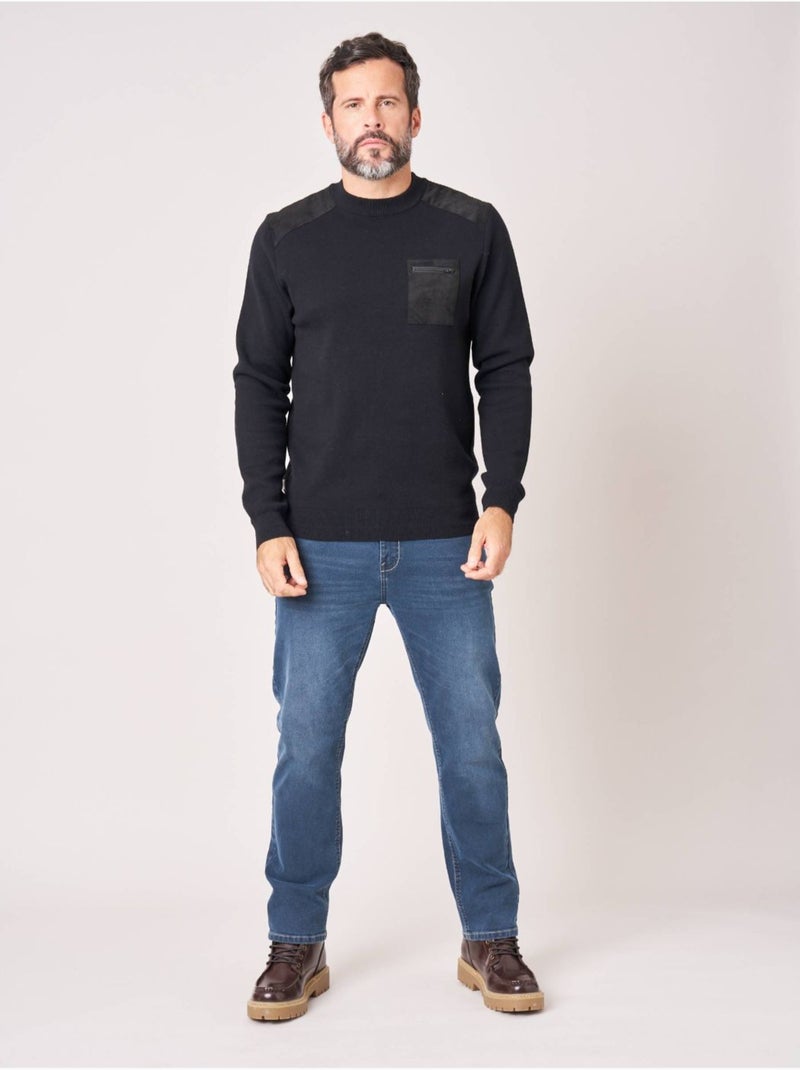 Pull regular homme col montant poche zippée 'deeluxe' Noir - Kiabi