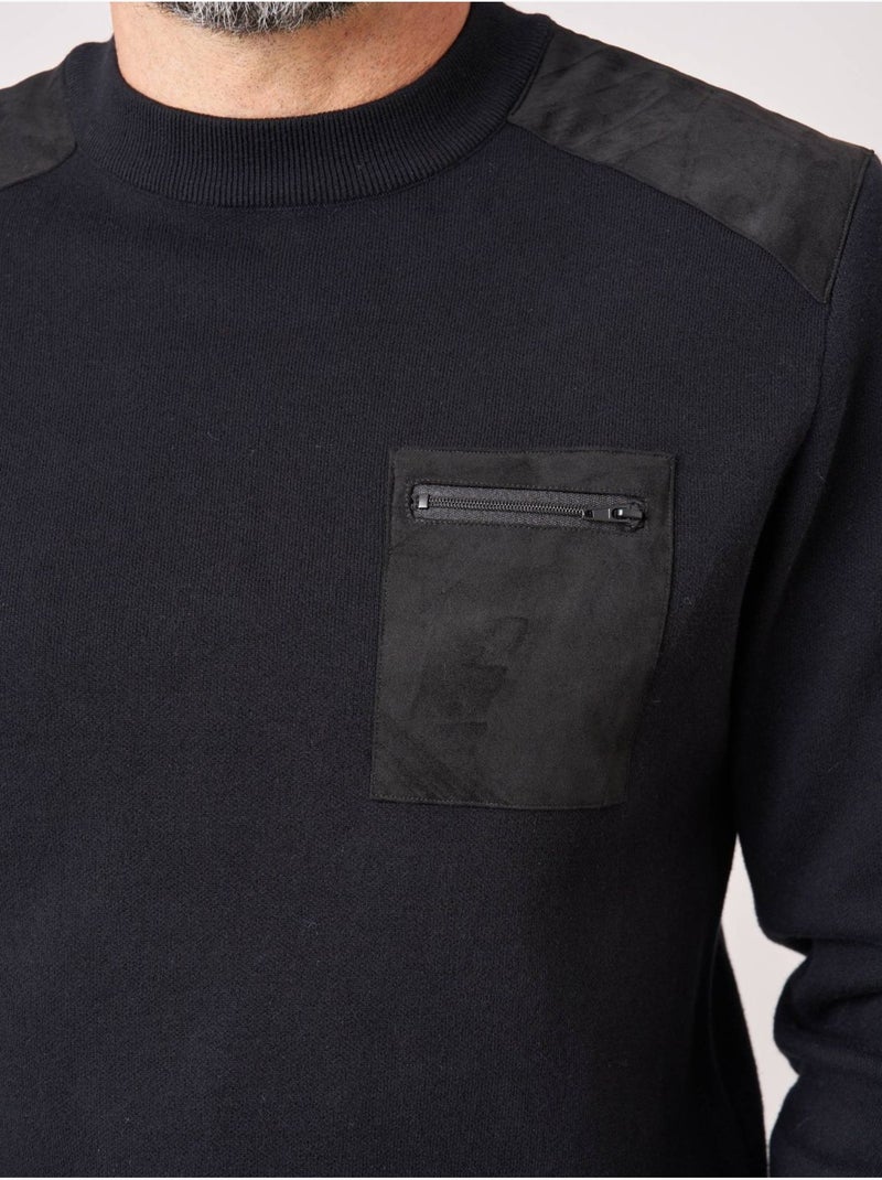 Pull regular homme col montant poche zippée 'deeluxe' Noir - Kiabi