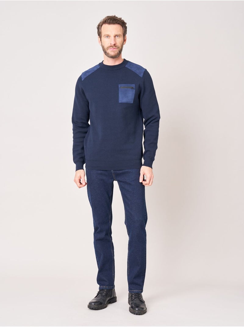 Pull regular homme col rond poche zippée 'deeluxe' Bleu nuit - Kiabi