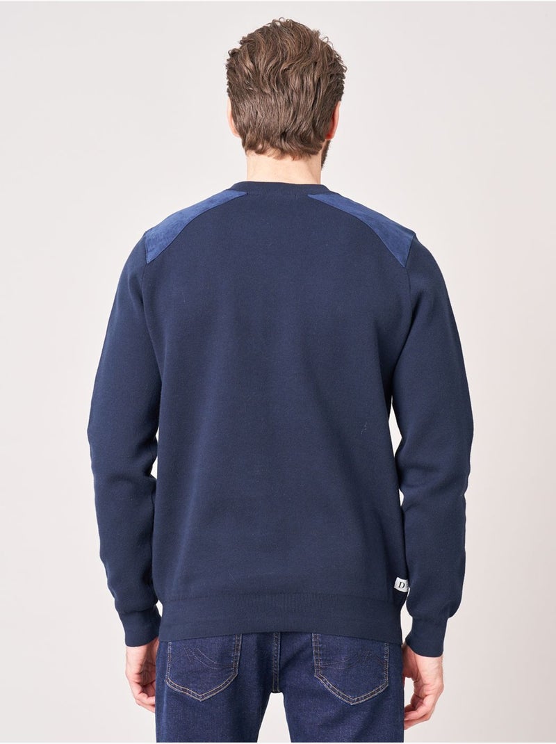Pull regular homme col rond poche zippée 'deeluxe' Bleu nuit - Kiabi