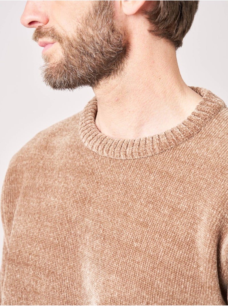 Pull regular homme en maille chenille douce 'deeluxe' Beige - Kiabi