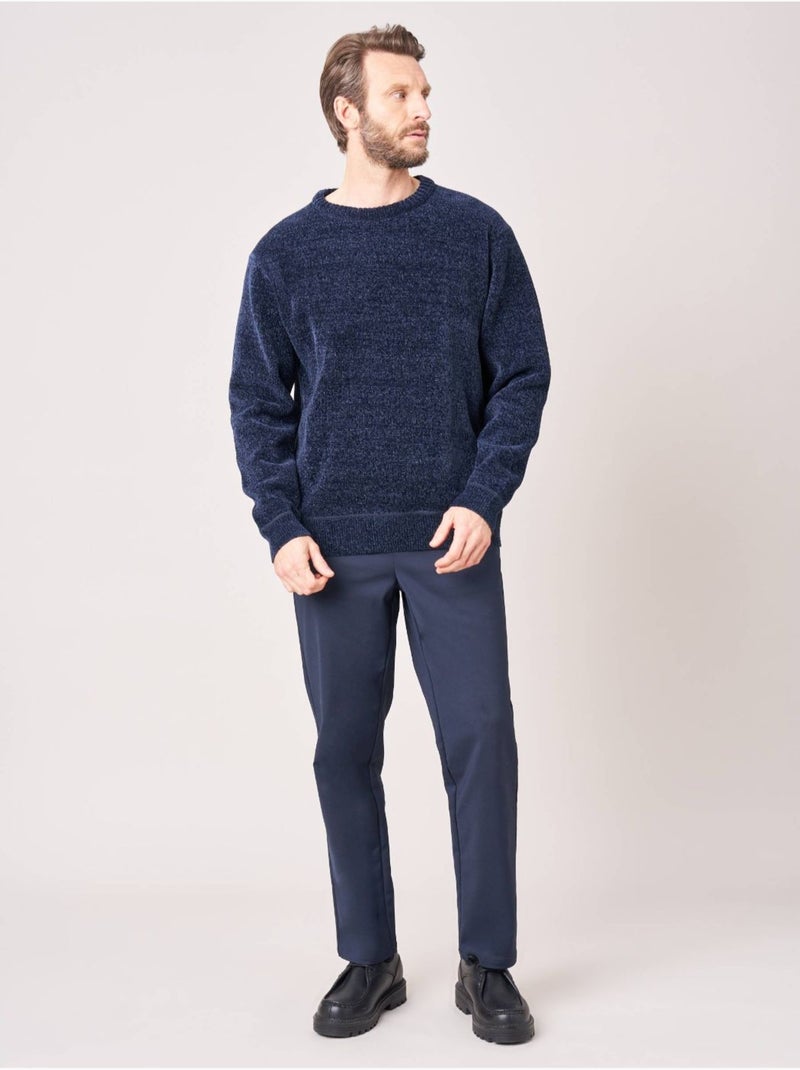 Pull regular homme en maille chenille douce 'deeluxe' Bleu marine - Kiabi