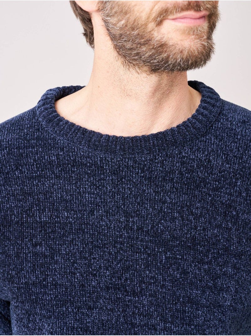 Pull regular homme en maille chenille douce 'deeluxe' Bleu marine - Kiabi