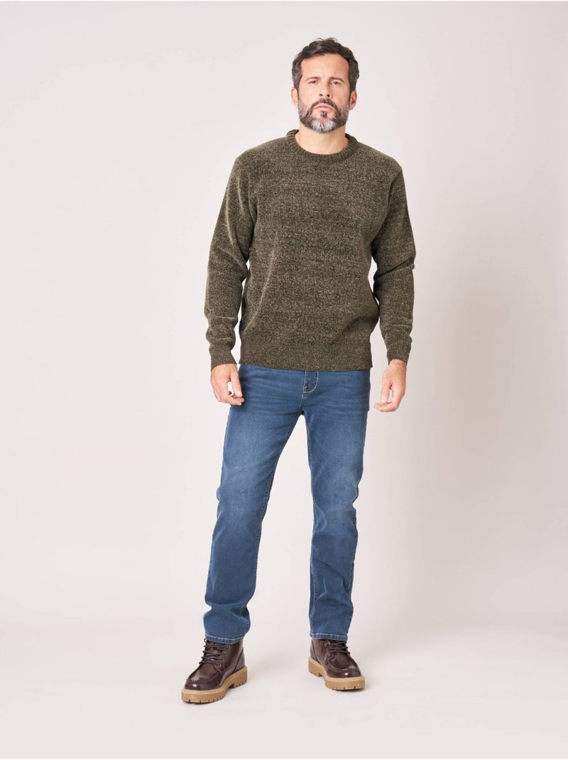 Pull regular homme en maille chenille douce 'deeluxe' Kaki - Kiabi