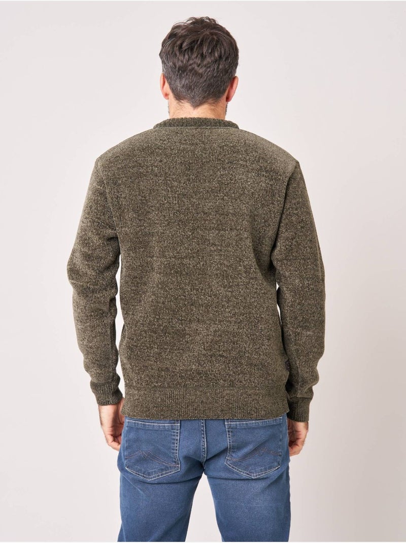 Pull regular homme en maille chenille douce 'deeluxe' Kaki - Kiabi