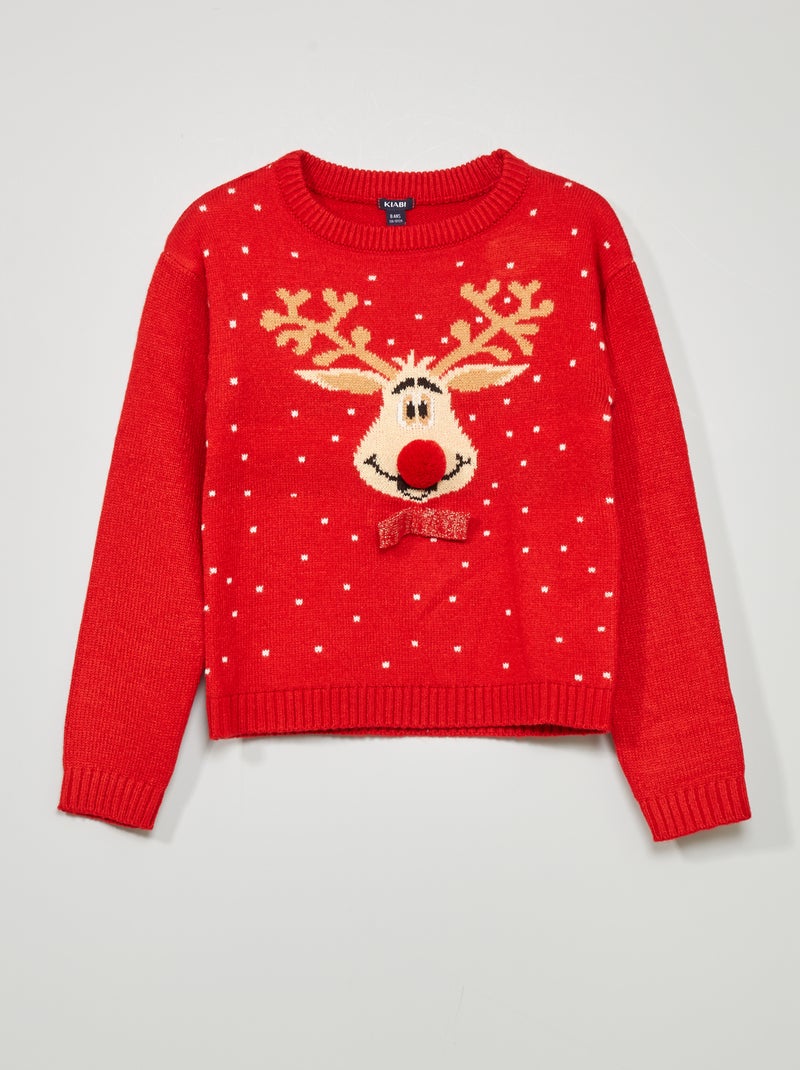 Pull 'renne de noël' ROUGE - Kiabi