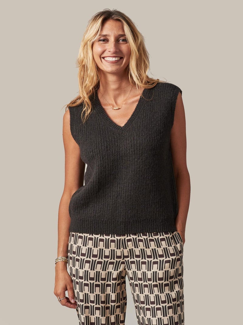 Pull sans manche à col V pour femme 'Deeluxe' Noir - Kiabi