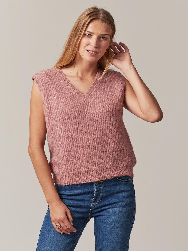 Pull sans manche à col V pour femme 'Deeluxe' Rose clair - Kiabi