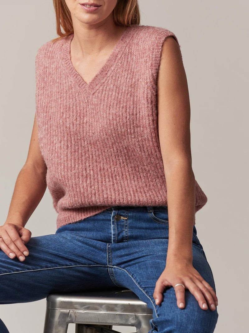 Pull sans manche à col V pour femme 'Deeluxe' Rose clair - Kiabi