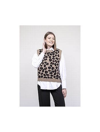 Pull sans manche léopard KURTINA