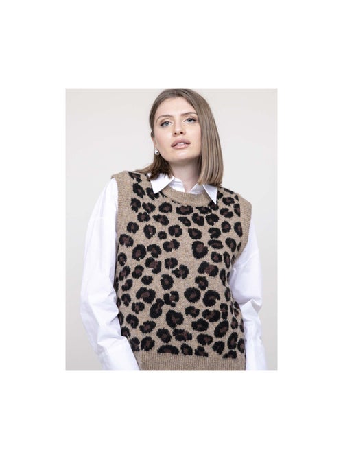 Pull sans manche léopard KURTINA - Kiabi