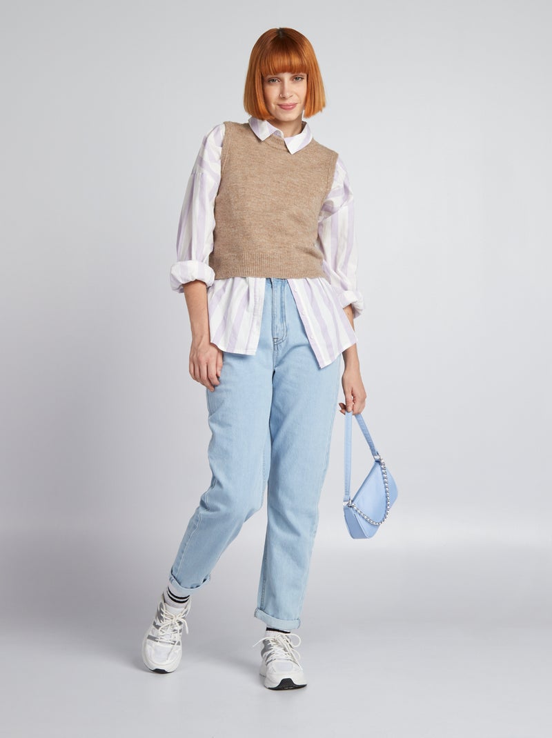 Pull sans manches à col rond Beige - Kiabi