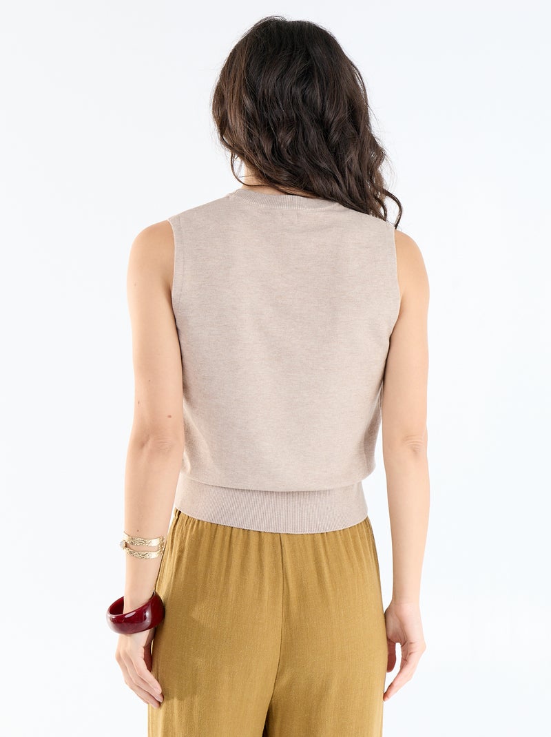 Pull sans manches à col rond Beige - Kiabi
