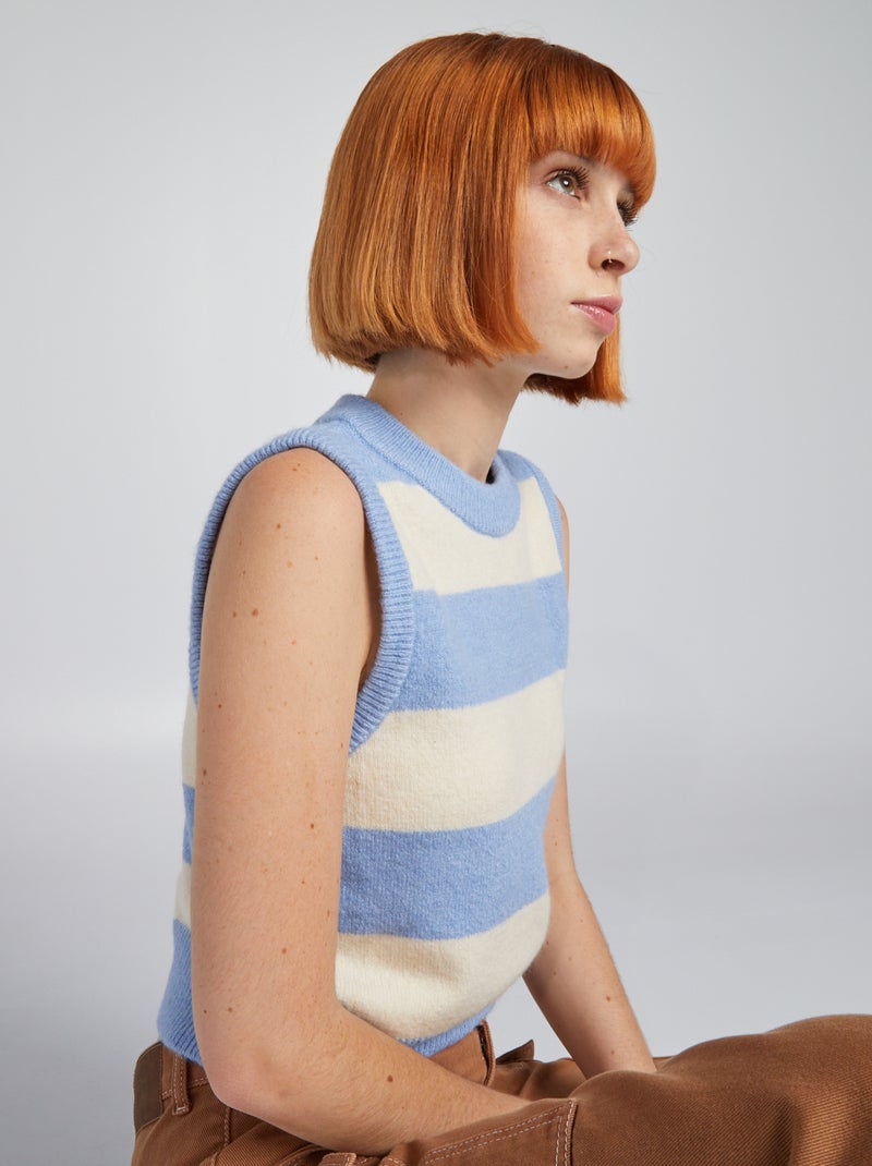 Pull sans manches à col rond Bleu - Kiabi