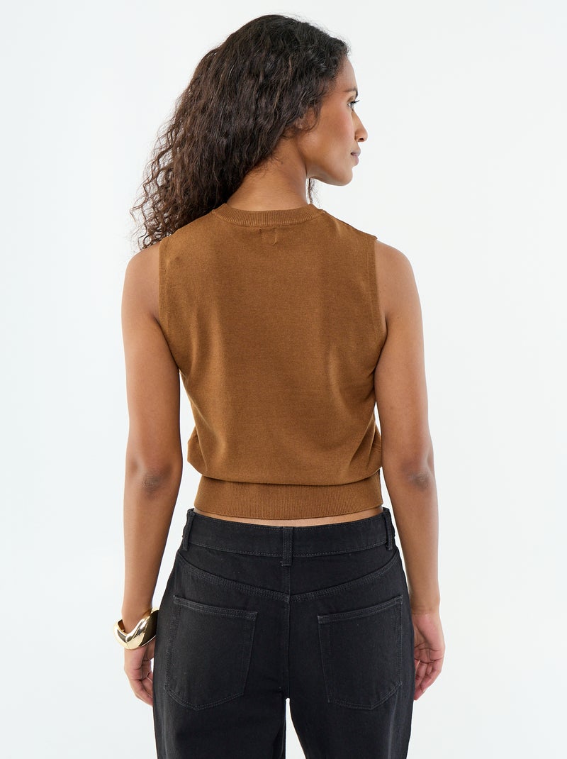 Pull sans manches à col rond Marron - Kiabi
