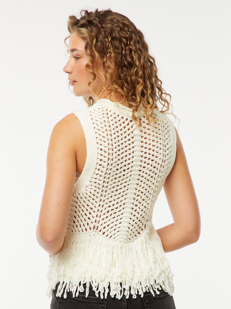 Pull sans manches à franges Beige - Kiabi
