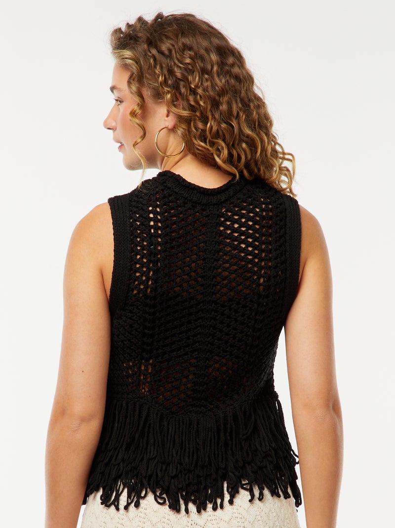 Pull sans manches à franges Noir - Kiabi