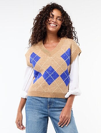 Pull sans manches à motifs losanges
