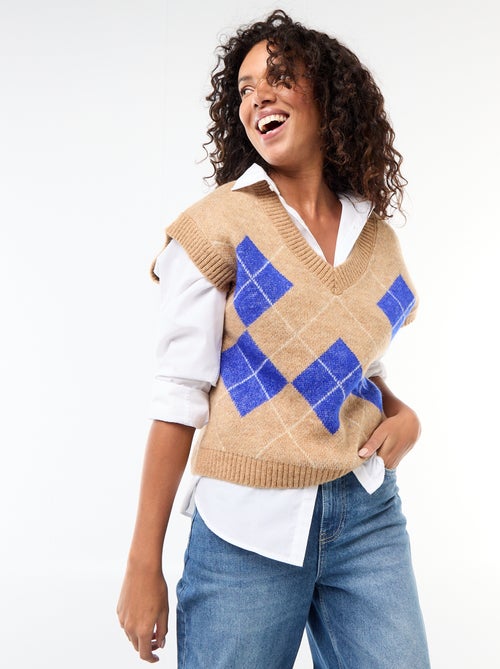 Pull sans manches à motifs losanges - Kiabi