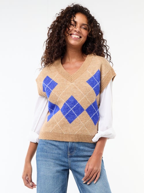 Pull sans manches à motifs losanges - Kiabi