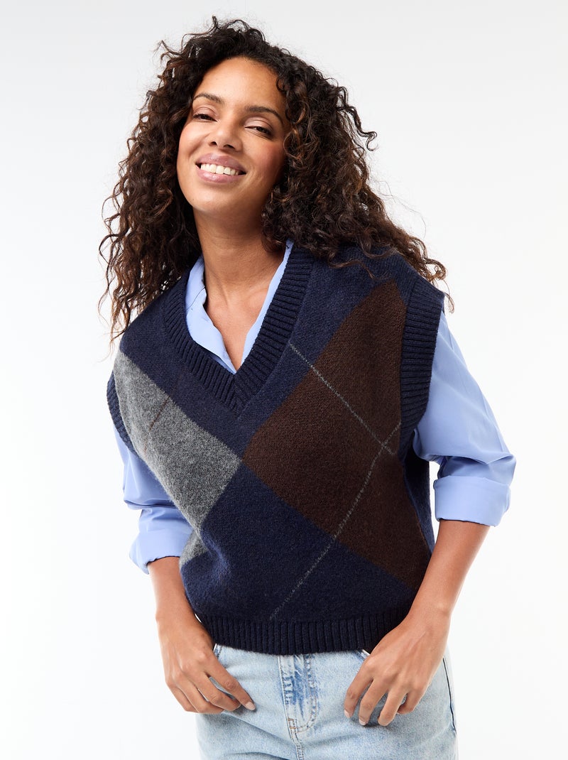 Pull sans manches à motifs losanges Bleu marine - Kiabi