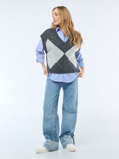 Pull sans manches à motifs losanges - Kiabi