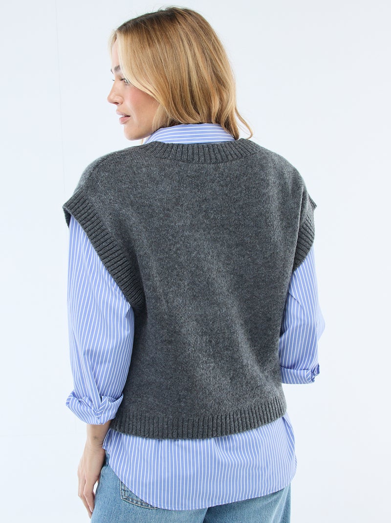 Pull sans manches à motifs losanges Gris - Kiabi