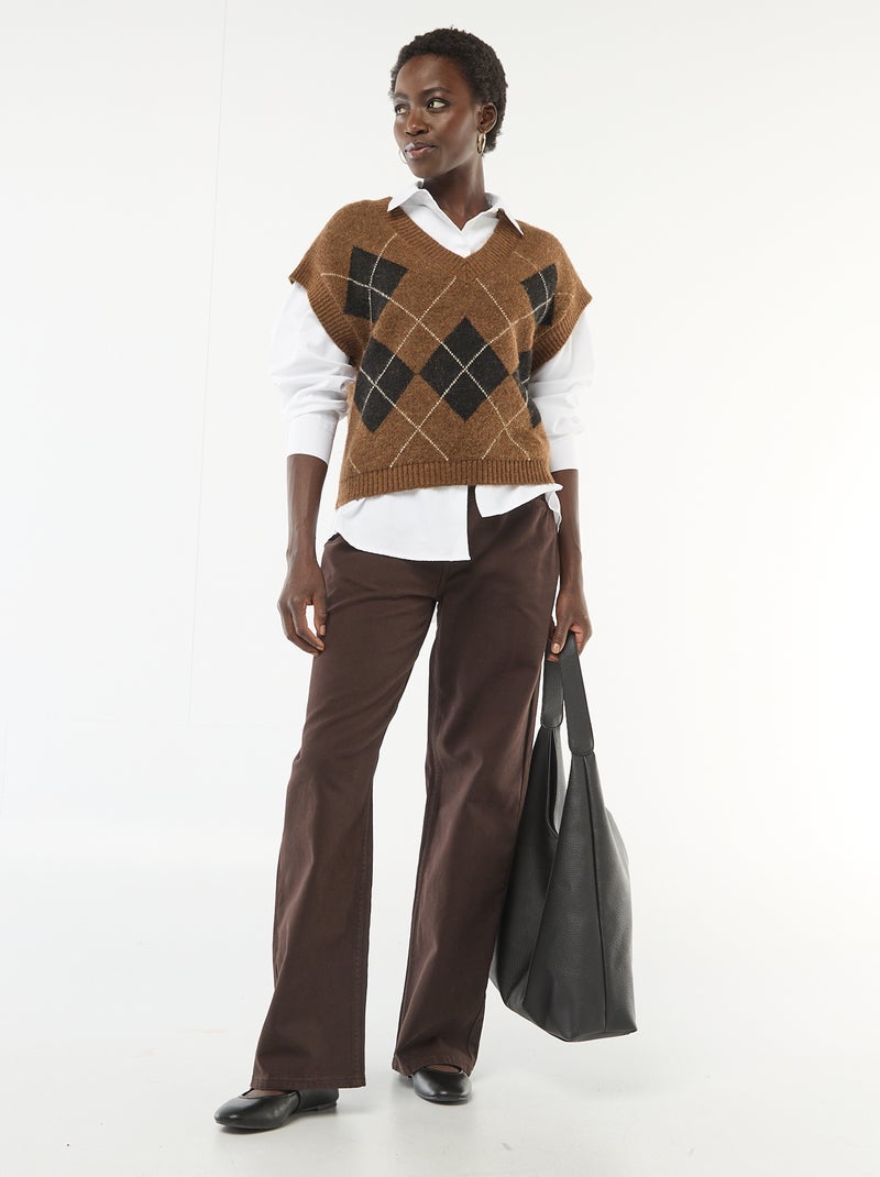 Pull sans manches à motifs losanges Noir - Kiabi