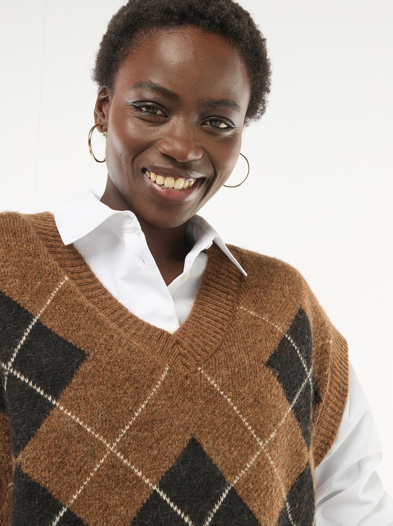 Pull sans manches à motifs losanges Noir - Kiabi