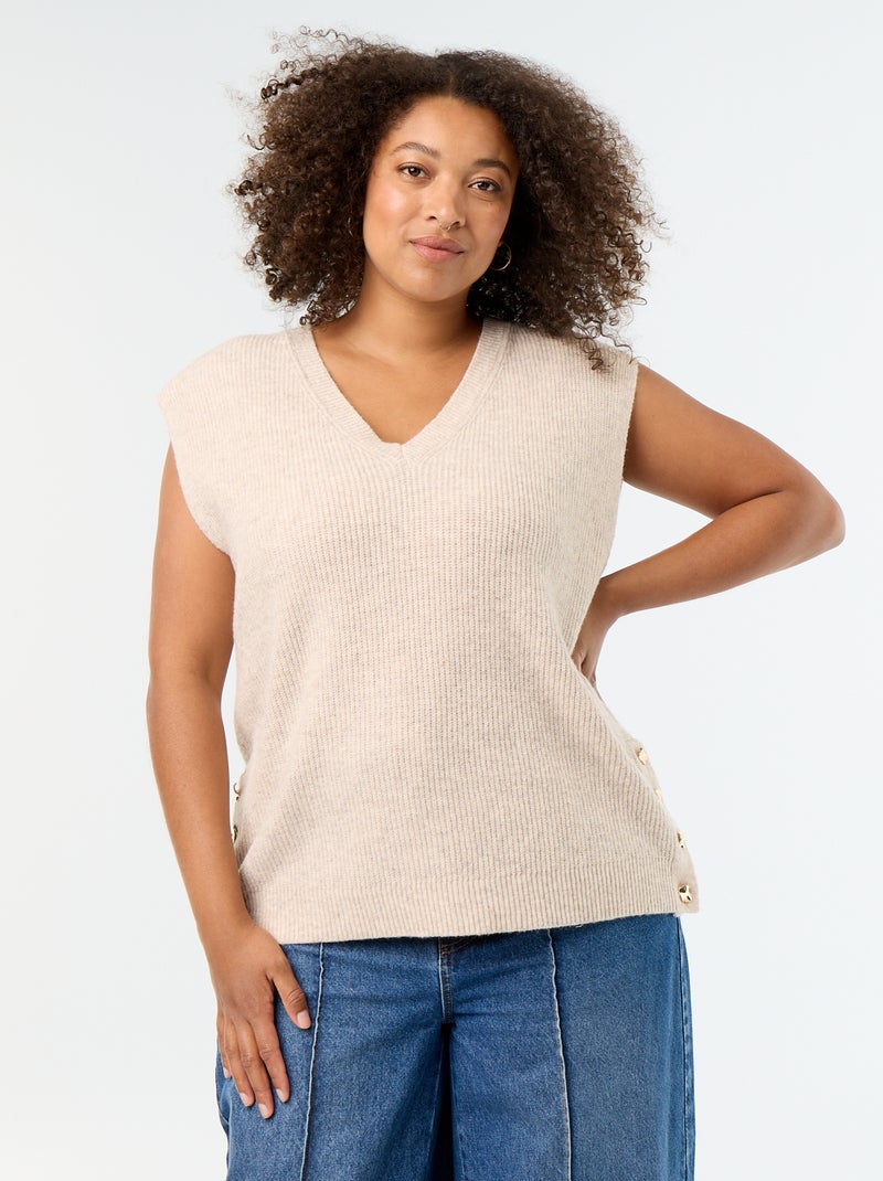 Pull sans manches avec bijoux fantaisies dorés Beige - Kiabi