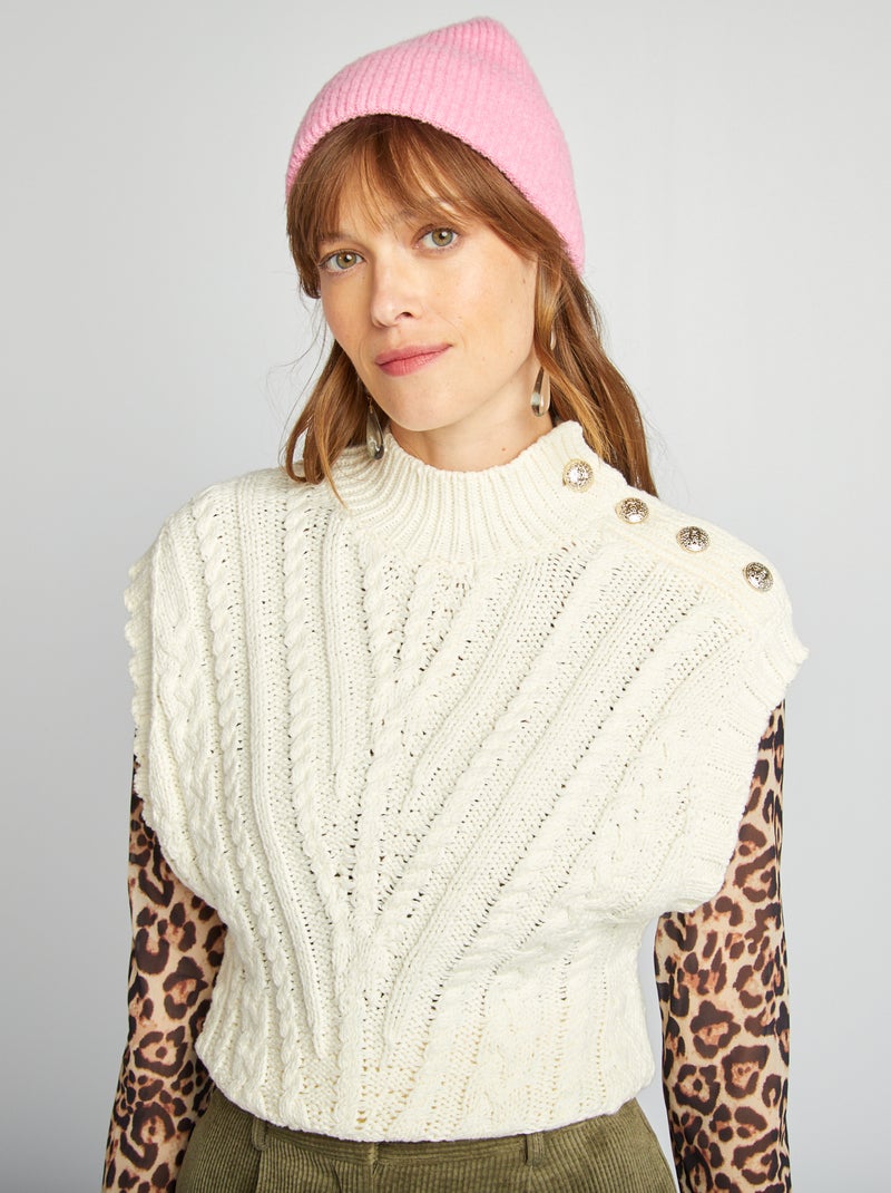 Pull sans manches avec boutons fantaisie Beige - Kiabi