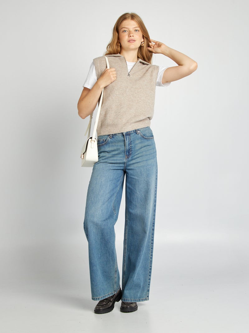 Pull sans manches avec col zippé Beige - Kiabi