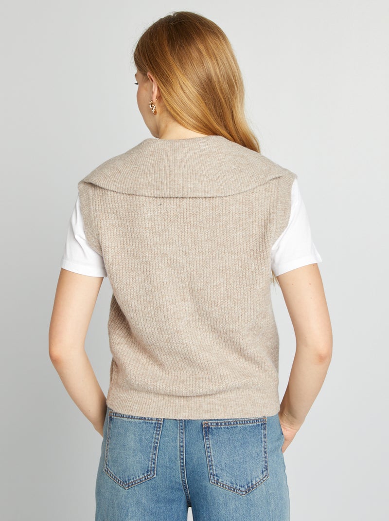 Pull sans manches avec col zippé Beige - Kiabi