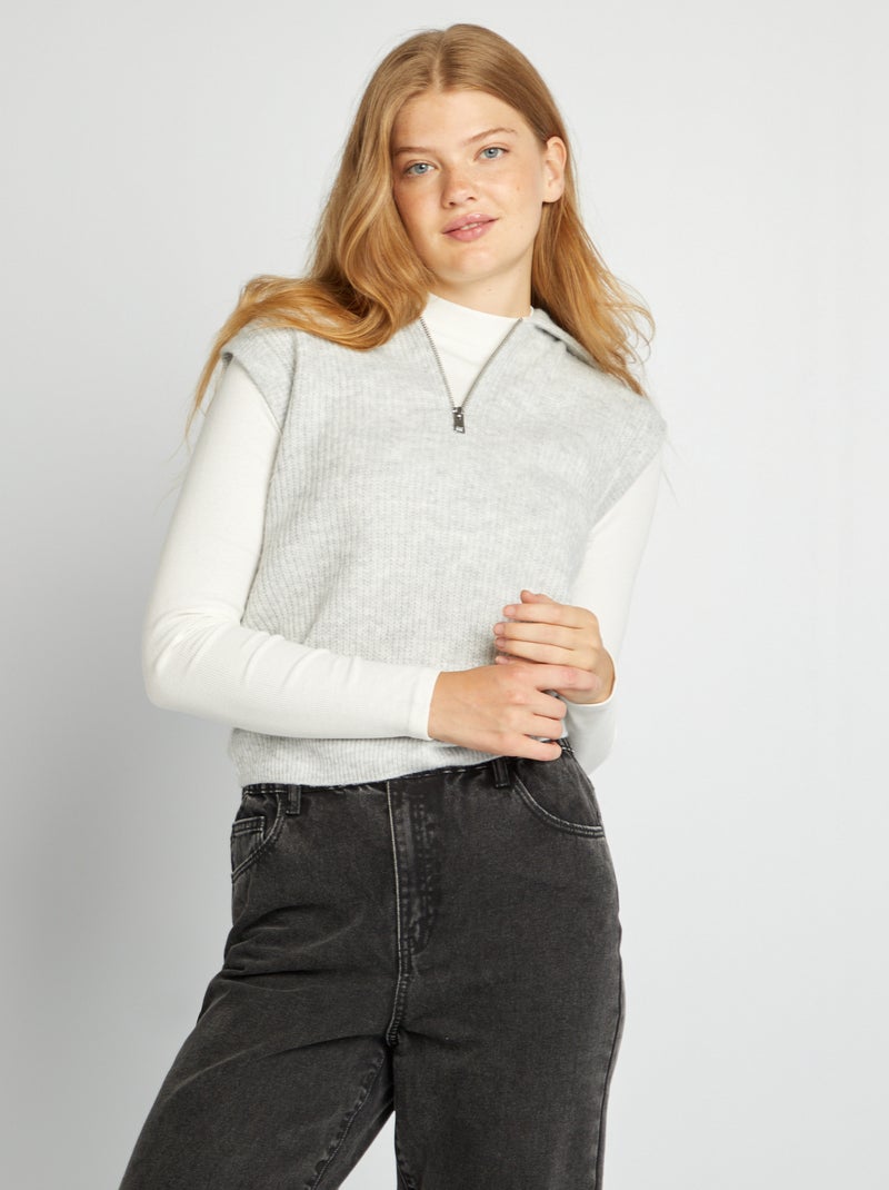 Pull Femme Divided Taille L, Gris, Zippé, Imprimé Chicago, Coton/élasthanne