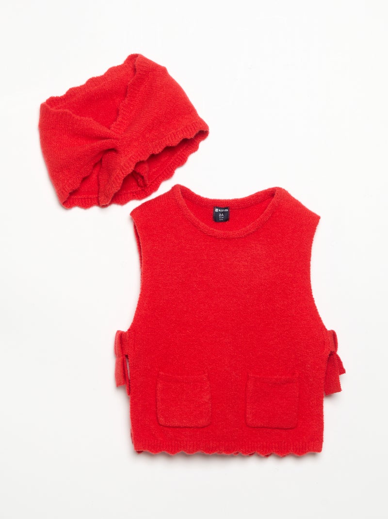 Pull sans manches avec écharpe amovible Rouge - Kiabi