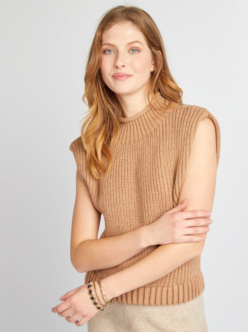 Pull sans manches avec épaulettes Marron - Kiabi