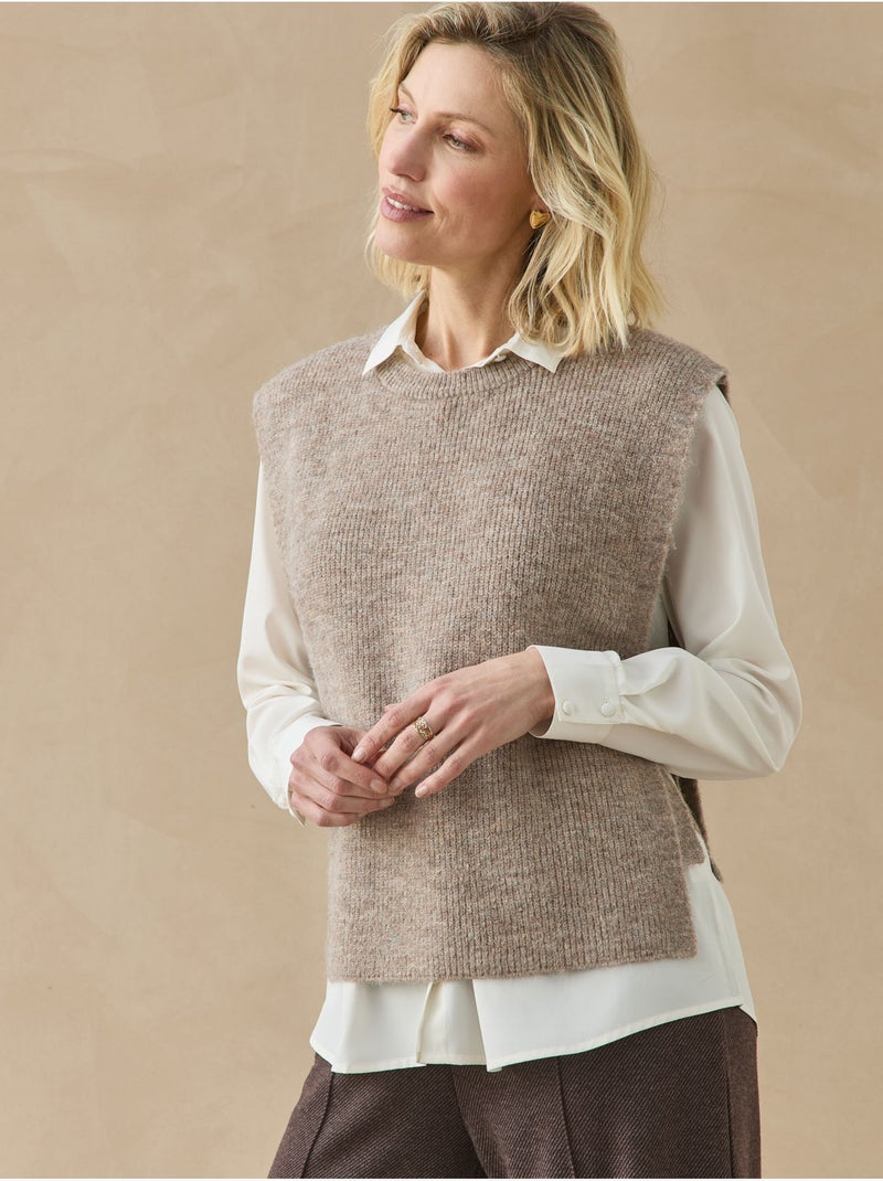 Pull sans manches avec laine - daxon Taupe - Kiabi