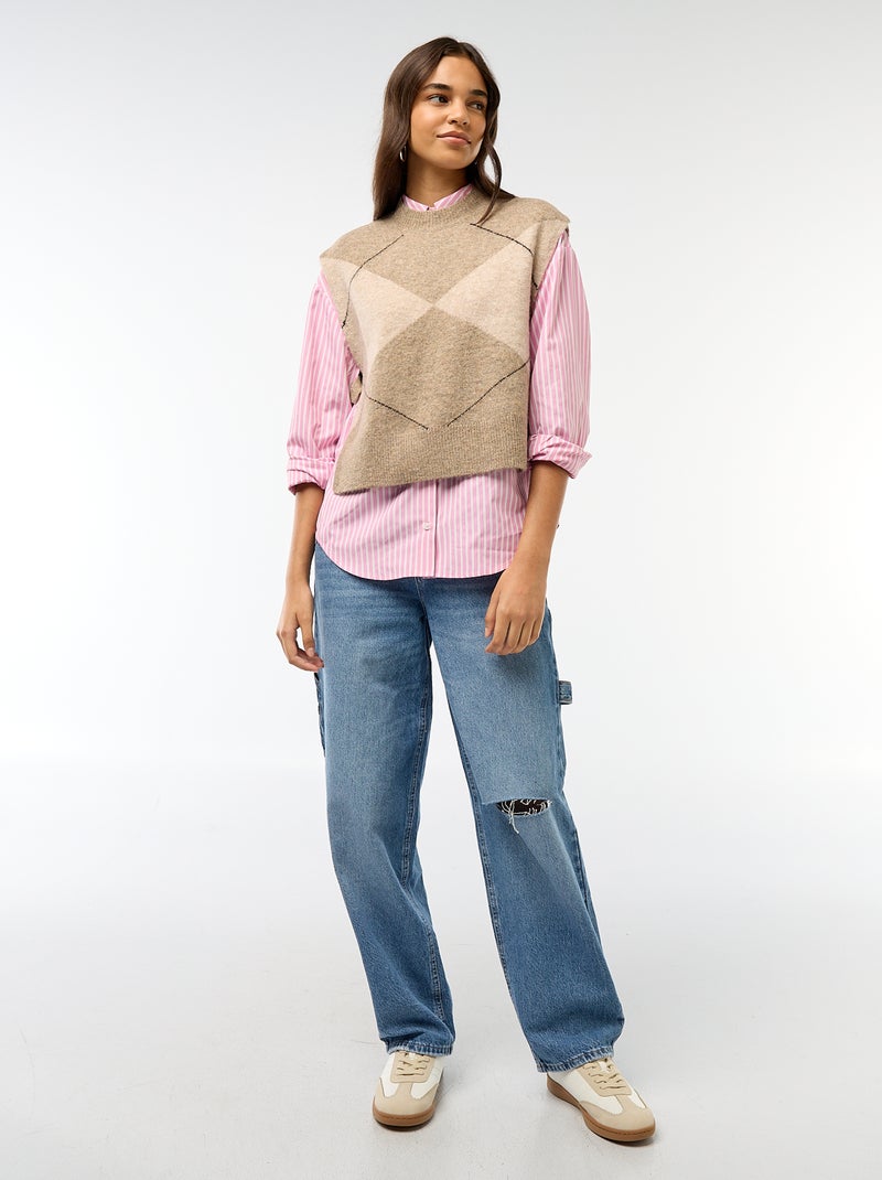 Pull sans manches avec liens à nouer sur les côtés Beige - Kiabi