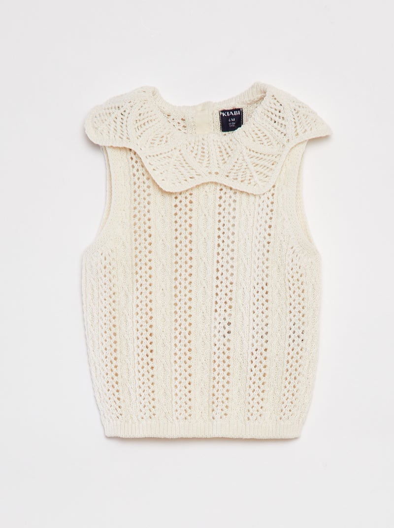 Pull sans manches avec maille et col fantaisistes BLANC - Kiabi