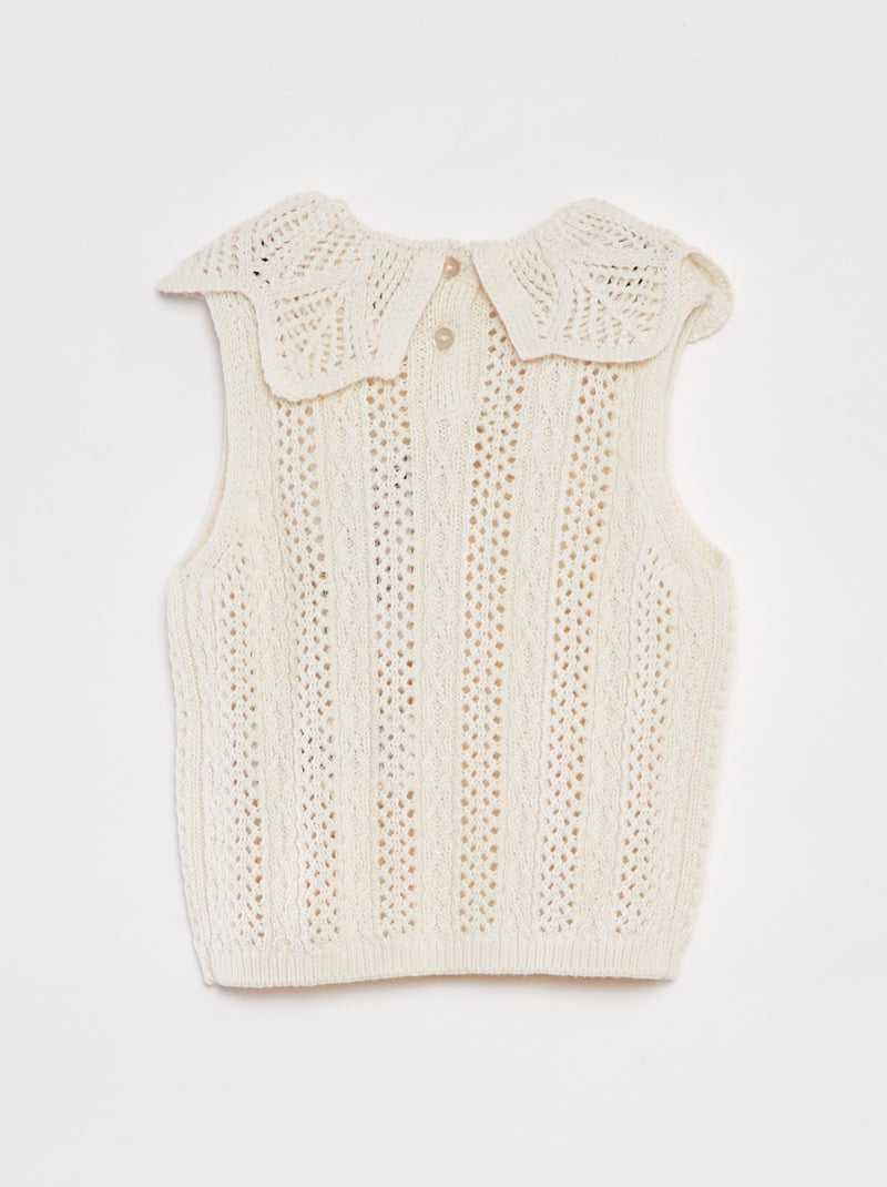 Pull sans manches avec maille et col fantaisistes BLANC - Kiabi