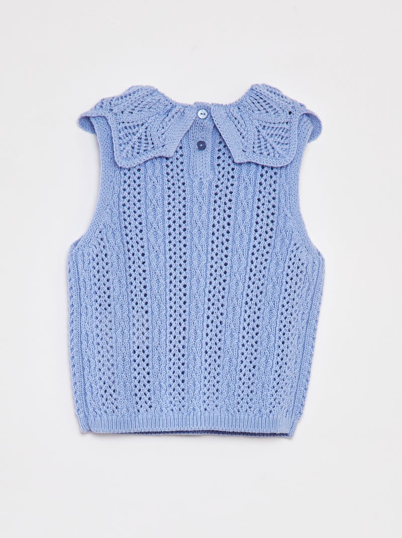 Pull sans manches avec maille et col fantaisistes BLEU - Kiabi