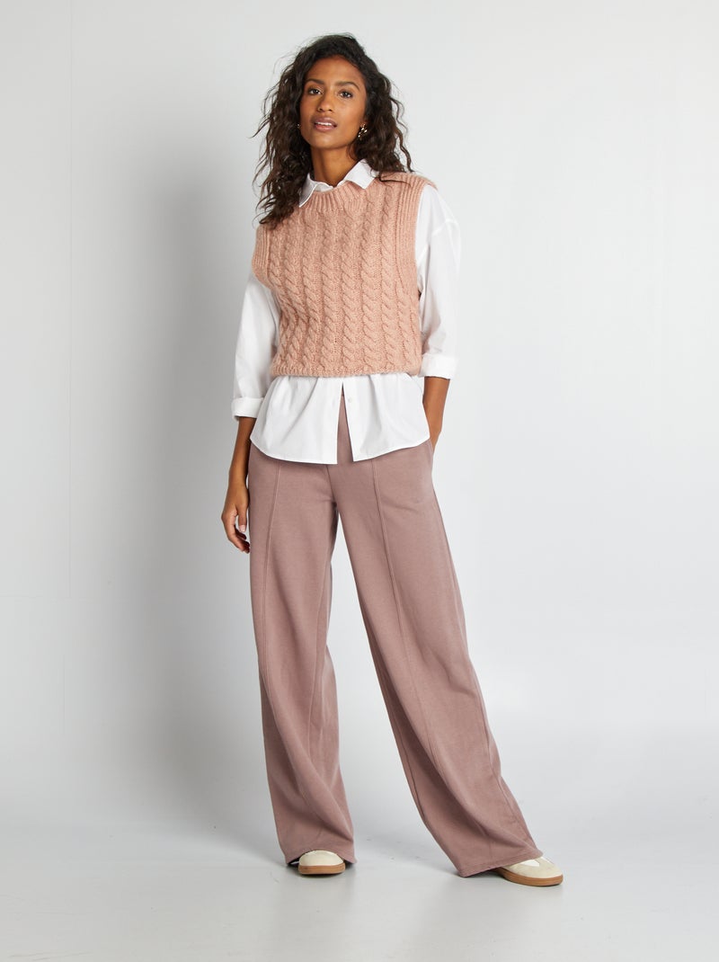 Pull sans manches avec maille torsadée Rose - Kiabi