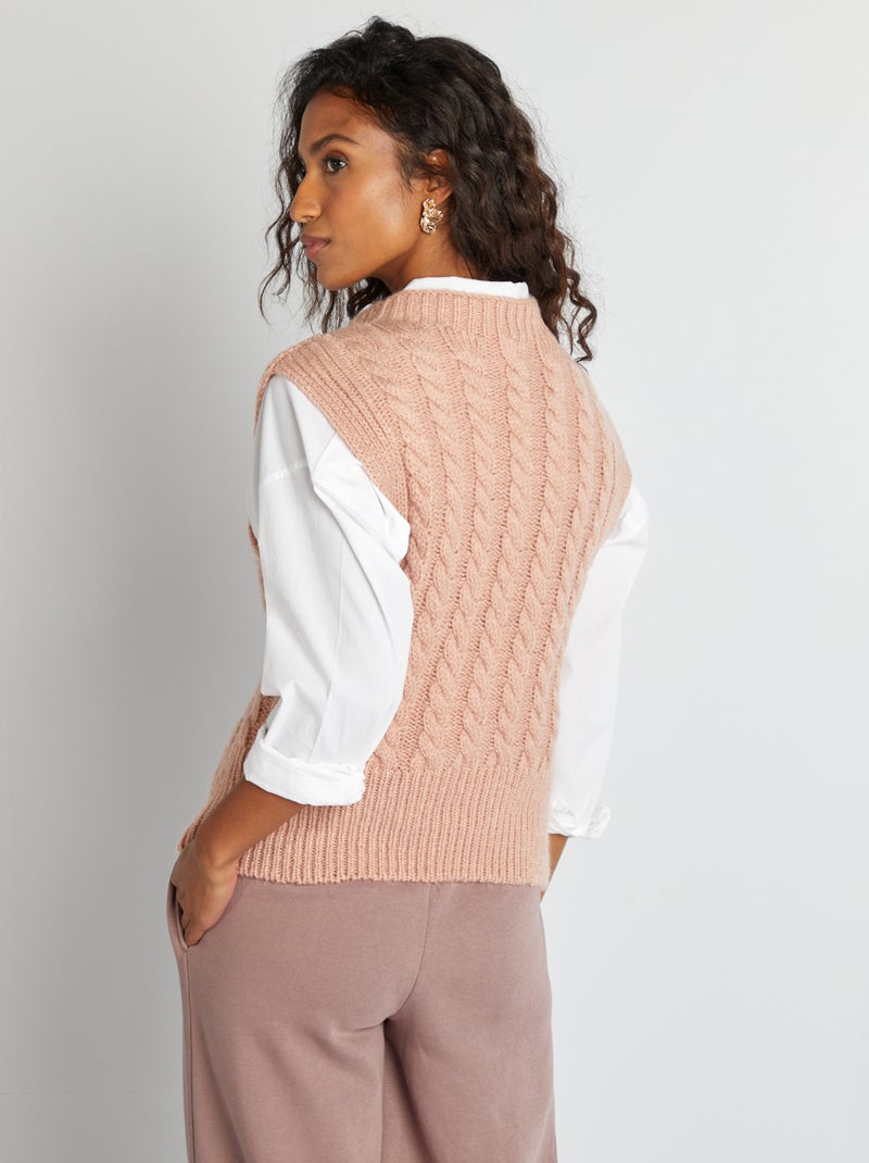 Pull sans manches avec maille torsadée Rose - Kiabi