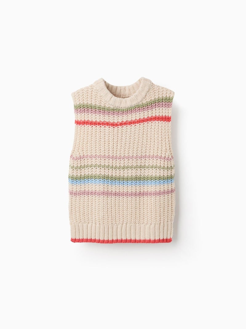 Pull sans Manches avec Rayures Colorées Gris clair - Kiabi
