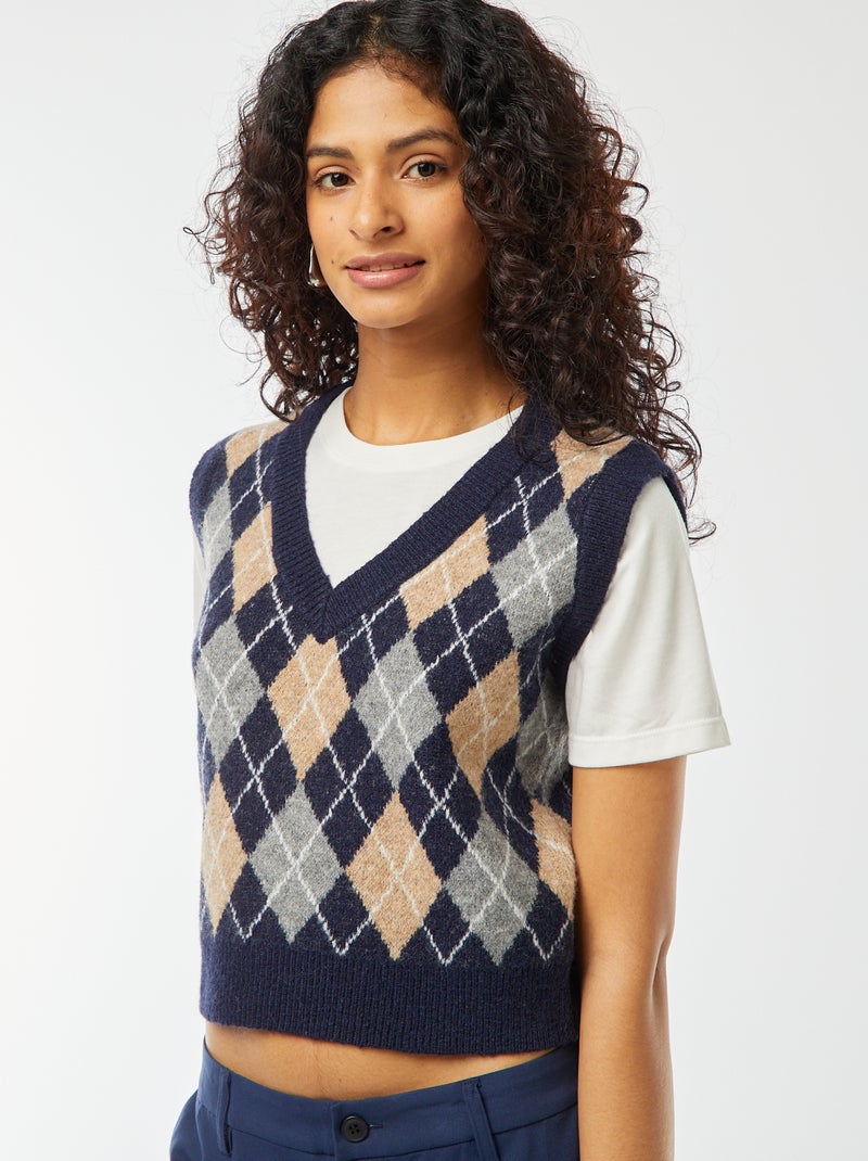 Pull sans manches avec tee-shirt 2-en-1 Bleu/beige - Kiabi