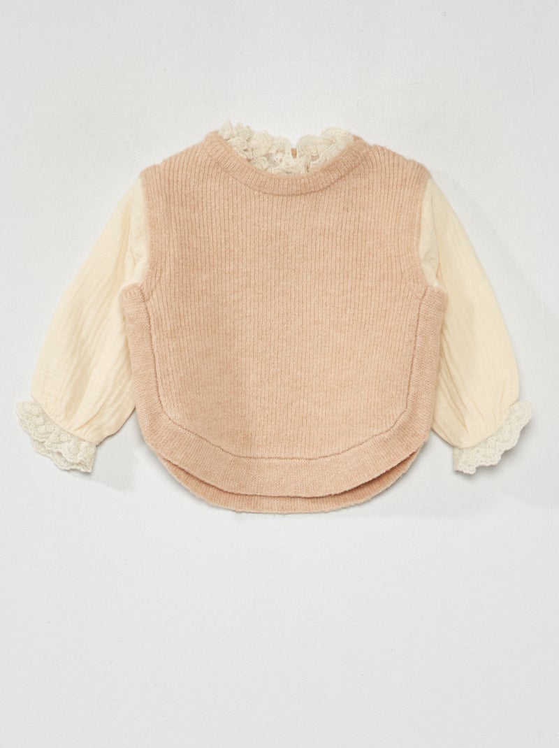 Pull sans manches + blouse intégrée Beige - Kiabi
