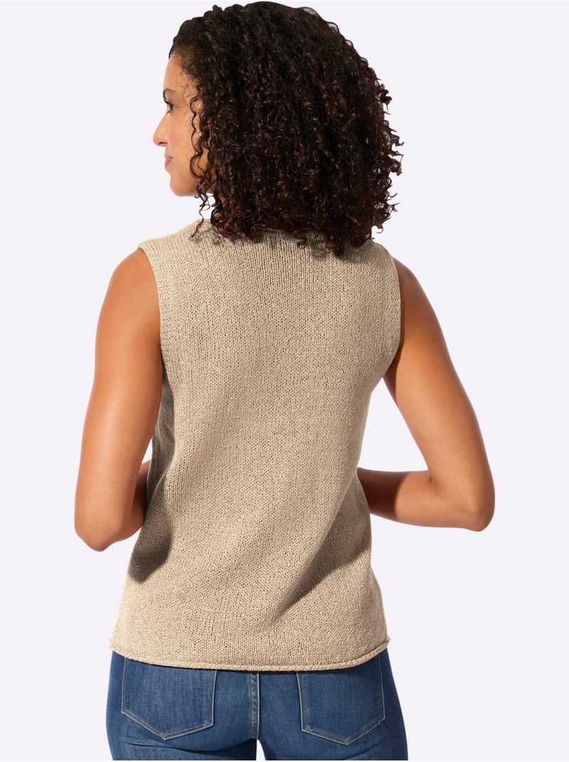 Pull sans manches bords roulés - taille standard - witt Sable - Kiabi